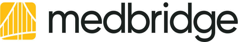 Medbridge logo featuring black text and a yellow stylized arch on the left.